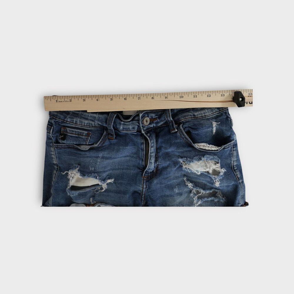 Kancan Denim Jean Cut Off Shorts Women’s Size 27 Stretch Distressed Blue - Picture 8 of 12